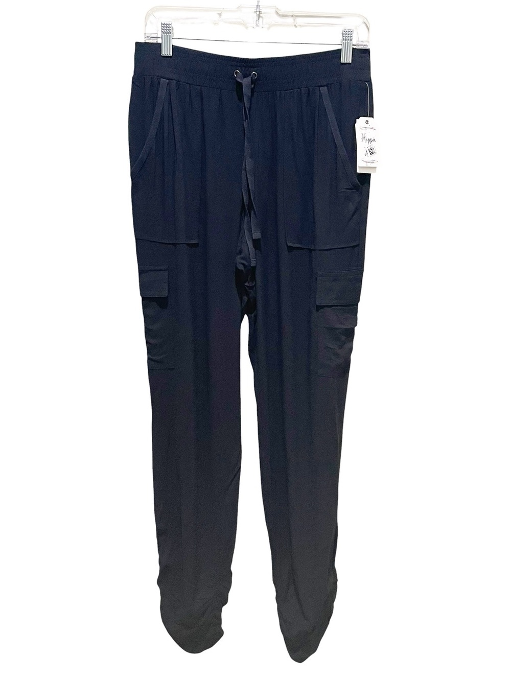 Hippie Rose Cargo Jogger Pants Black Drawstring Rayon Casual Women’s Size Large
